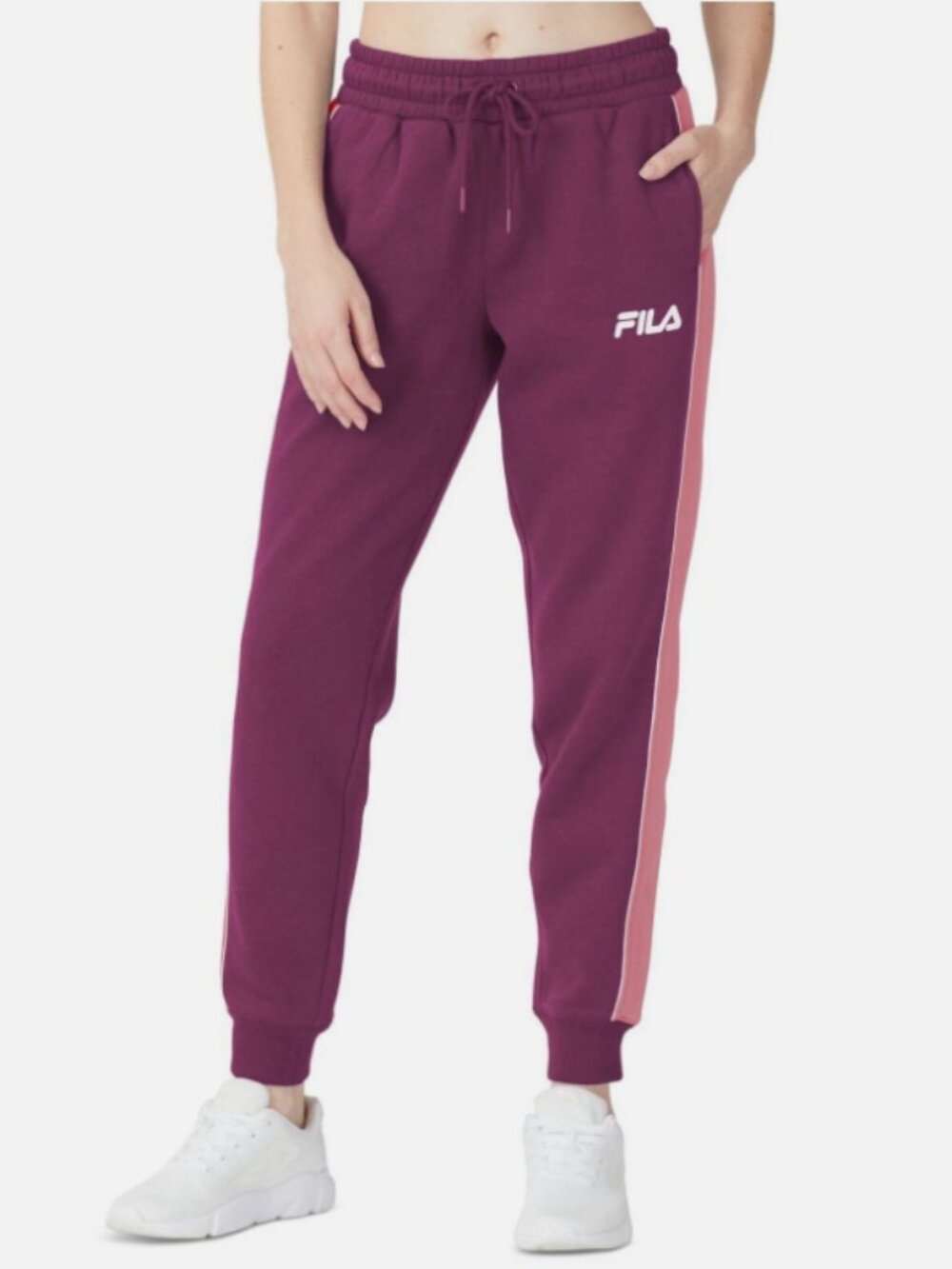 Fila Women's Mid-Rise Colorblock Fleece Jogger Sweat Pants Burgundy/Pink 2X, 3X